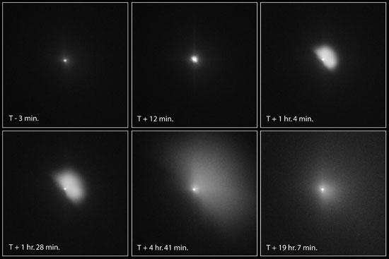 　2005年7月4日から5日にかけて、Hubble望遠鏡は宇宙船「Deep Impact」から発射された発射体が彗星に与えた影響を記録した。