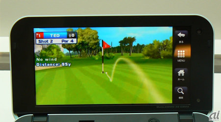 　Androidアプリの例として、発表会の会場ではゲームロフトのゴルフゲーム「レッツゴルフ！」などが紹介されていた。