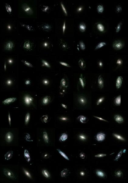 　ACSで撮影された78枚の写真をNASAの科学者たちが継ぎ合わせたモザイク画像。80の銀河が並んでいる。