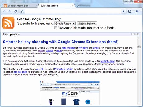 2位のRSS Subscription Extensionは、専用ボタンをGoogle Chromeのオムニボックス上に表示することで、閲覧しているページをRSSリーダーに簡単に登録できる機能。