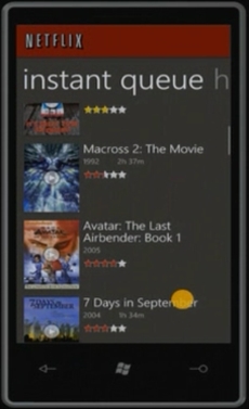 　Netflixアプリケーションのインスタントビュー用画面。