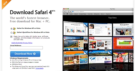 8．AppleがWindows版のSafariを提供する。

　Steve Jobs氏はかつて、AppleによるWindows向けソフトウェアの開発を「地獄にいる人々に一杯の冷水を提供する」ようなものだと述べたことがある。この発言から数週間後、AppleはWindows版のSafariブラウザをリリースした。Safariは人気を博することなく、Windows向けのアプリケーションとして大きな市場シェアを獲得するには至っていないものの、あっさりしたUIや迅速な起動を好む人々に対するニッチな製品という地位を獲得している。またSafariは、Appleが中心になって開発しているWebKitというオープンソースプロジェクトの代表的な成果ともなっている。WebKitとはAppleが既存のテクノロジを元にして改良を加えたブラウザ向けのレンダリングエンジンであり、オープンソースプロジェクトとして開発が進められているため、GoogleやNokia、Palm、BlackBerryなどにおいても採用されている。