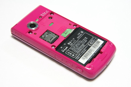 　リアカバーを外すとバッテリ、FOMAカードスロット、microSDカードスロットがある。microSDはSDHC対応で8Gバイトまで利用可能。