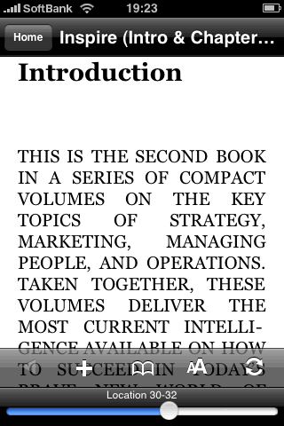 　「Kindle for iPhone」で書籍を開いた状態。