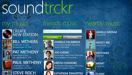　音楽ストリーミングサービスの「soundtrckr」。soundtrckrの最高経営責任者（CEO）Daniele Cabrese氏はこのアプリケーションについて、Pandora、foursquare、Facebookを融合させたものと述べる。