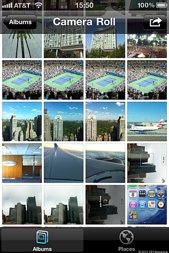 iOS 4.1での写真撮影

　両方の写真はフォトギャラリに自動保存される。この画像左下にあるのが両方の写真。