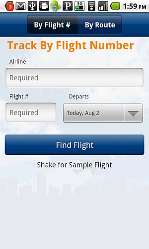 　FlightViewの設定画面。航空会社とフライト番号さえこのアプリケーションに入力しておけば、自動的に追跡してくれる。