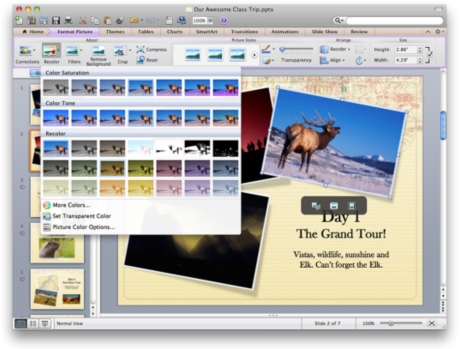 　Office for Macには一部の基本的な写真編集ツールが搭載される。これはPowerPointで動作しているところ。