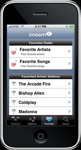 　「Favorites」ビューは、ユーザーがImeemアプリやウェブサイトでお気に入りにした楽曲やアーティストを表示する。お気に入りの楽曲にアクセスしたりシャッフルする素早い手段だ。