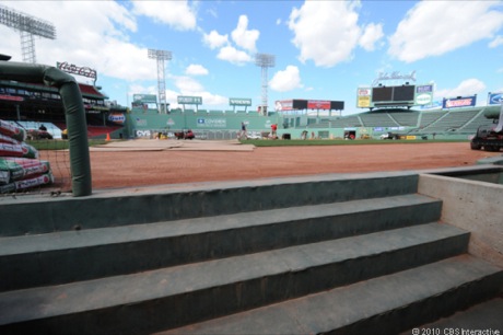 　Red Sox側ダッグアウトから見たグラウンド。同チームに所属した多くの有名選手も、いろいろな試合の名場面をここから目にしたことだろう。
