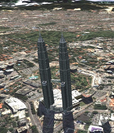　マレーシアのクアラルンプールにあるペトロナスツインタワーの3Dモデル。