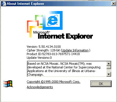 　Microsoftは2000年9月、「Windows Millennium Edition」をリリースする。Millennium EditionにはInternet Explorer 5.5が搭載されている。このバージョンの改良点のほとんどは表には現れない部分だが、これは128ビットの暗号化を採用した最初のバージョンである。