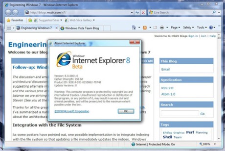 　Windows 7 build 6801には「Internet Explorer 8（IE8）」のベータ版が搭載されている。