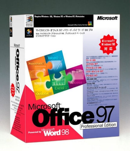 キャラクターによるサポート機能である「Officeアシスタント」を搭載した「Microsoft Office 97」。