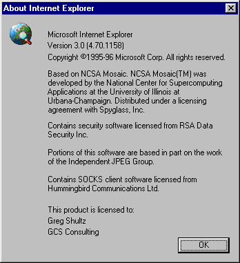 　Microsoftは1996年8月、「Windows 95 OSR2」をリリースしたが、これにはInternet Explorer 3が含まれていた。このバージョンにはCSS、GIF画像とJPG画像の表示機能、MIDIサウンドファイルの再生機能が搭載され、アニメーション化された「Blue e」ロゴが採用されている。
