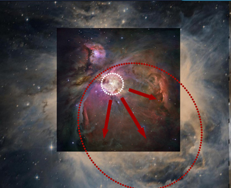 　星について説明するショートビデオもある。画像は、オリオン星雲から吹く恒星風について説明するビデオの一部。