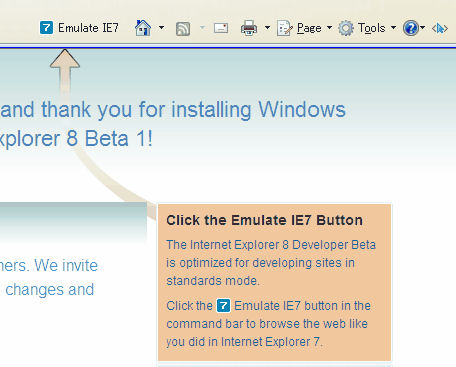 IE7での描画をエミュレートする「IE7 Button」も用意されている。