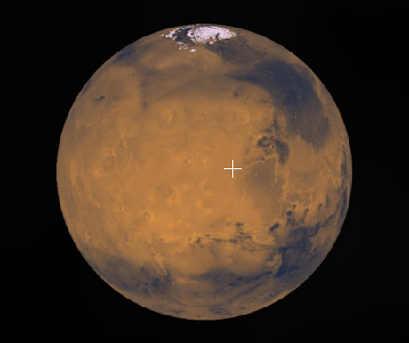 　これは火星の画像。これはあくまで望遠鏡のシミュレーションなので、火星探査車から望むような細部は表示しない。