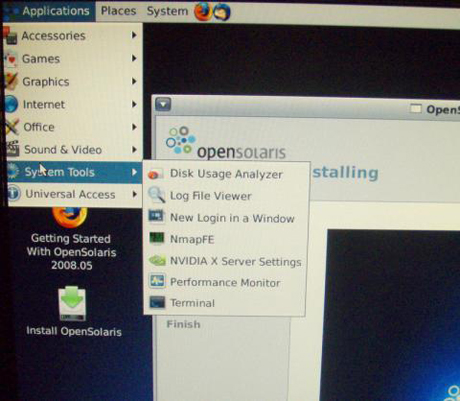 OpenSolaris Gnomeメニューの「システムツール」
　システムツールメニュー。