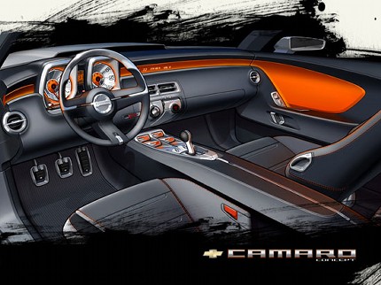 「Cheverolet Camaro」車内の様子を示すデザインスケッチ。