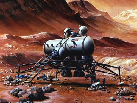 　月に基地を建設する目的の1つは、人類が火星を探査するための踏み石を置くことにある。イラストは、火星基地のイメージ。
