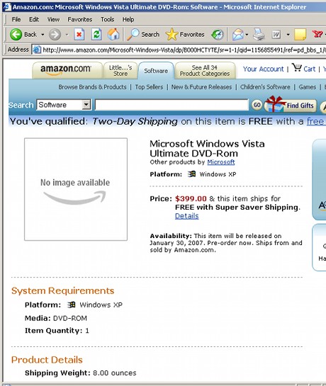 　すべての機能を搭載した「Windows Vista Ultimate」エディションは399ドル。
