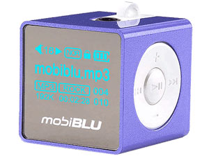 　mobiBLUのキューブ型MP3プレーヤー「DAH-1500i」。非常に小さいながらも機能は豊富で、FMラジオ受信/録音、ボイスレコーディングなどに対応している。