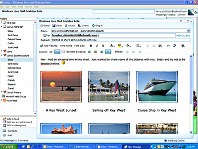 　Windows Live Mail Desktopでは、写真の送付および閲覧機能が改良されている。そのため、写真は、添付ファイルの形式ではなく、メール内で表示可能となっている。