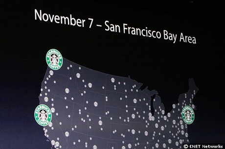 　このStarbucksの機能は、ニューヨークとシアトルでは10月から、サンフランシスコは11月、ロサンゼルスとシカゴは2008年から利用可能になる予定。