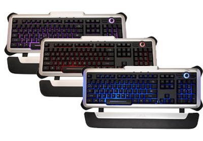 　Satekが発表したキーボード「Eclipse II」。キーボードが透けて光るのが特徴。色は、赤、紫、青の3種類。