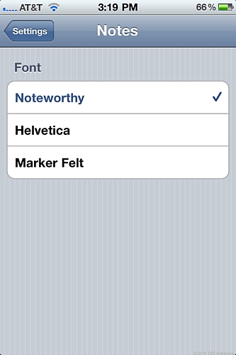 「メモ」のフォント

　iOS 4.2にあったChalkboardというフォントが、「Noteworthy」フォントに取って代わった。