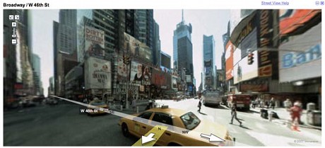 　Googleの新しいStreet View地図機能で表示したマンハッタンのタイムズスクエア。