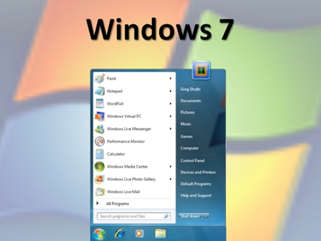 　「Windows 7」のStartメニューは、外観と機能面の両方でWindows Vistaとほぼ同じとなっている。しかし、Shut downボタンが文字のみの表示に戻り、ロックアイコンが無くなったことがわかるだろう。シャットダウンのすべてのオプションが、Shut downボタンの隣にある小さなメニューで表示されるようになった。