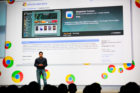 「Chrome Web Store」のアプリ内課金を説明するGoogle Payments TeamのプロダクトマネージャーVikas Gupta氏