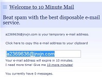 10 Minute Mailで一時的な電子メールアドレスを作成