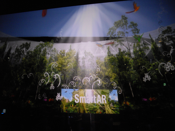 　発表会場がSmartARを通してみることで森の中に変化。