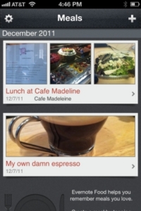 Evernote Foodでは、自分の食事内容の写真やメモを記録できる。