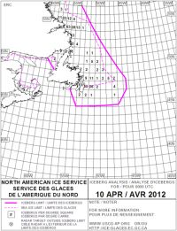 国際海氷パトロールが2012年4月10日に発令した正式な氷山警告。もしTitanicの船長にこうした情報が渡っていれば、悲劇は避けられた可能性が高い。