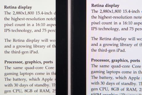 Retina搭載および非搭載MacBook Proのディスプレイの比較