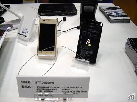 　NTTドコモでは、「AQUOS PHONE ZETA SH-09D」「AQUOS PHONE f SH-13C」などQi規格に対応したスマートフォンを発売中だ。