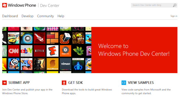 Microsoftの新しいWindows Phone Dev Center