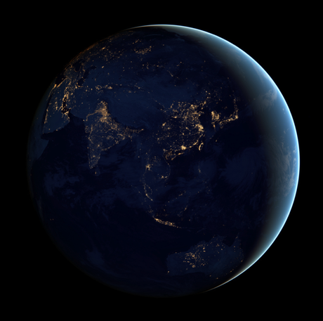 　NASAが「Black Marble」と呼ぶ夜の地球の画像に写ったアジアとオーストラリア。