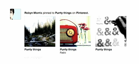 　Pinterestなどのサードパーティーサービスから何かを共有した場合、それらのアイテムはこれまでより目立つように表示される、とFacebookは述べている。上の写真は、Pinterestから投稿されたアイテムだ。