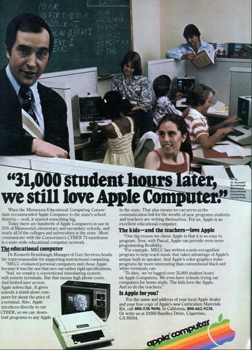 Apple製コンピュータの学校での活用に関する広告
