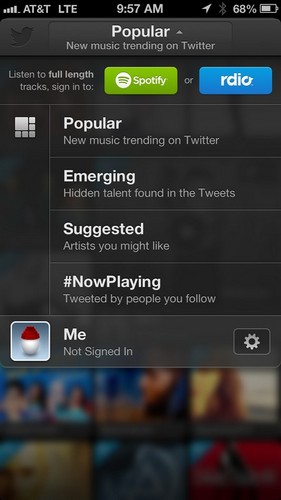 　インターフェース上部のボタンに触れると楽曲が「Popular」「Emerging」「Suggested」「NowPlaying」でソートされる。