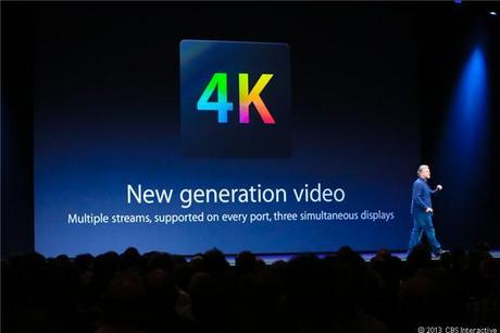 　新型Mac Proは、4K動画をサポートし、3台のディスプレイを同時に接続できる。
