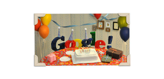 　13周年のDoodleは、Googleの各文字がバースデーパーティを祝うキャラクターに扮したミニチュアのロゴだった。デザイナーはWillie Real氏。