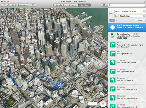　Appleの「Maps」アプリをMacデスクトップおよびノートブックで利用できるようになった。連絡先アプリから道順を直接得たり、「iOS」デバイスに道順を送ったりできる機能を搭載している。