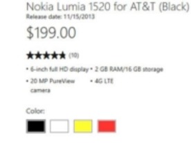 MS、ノキア製「Lumia 1520」の事前予約ページをフライング掲載