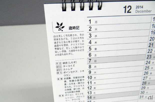 　カレンダーの裏面は、その月の誕生石や誕生花などなどのプチ情報が記載されています。